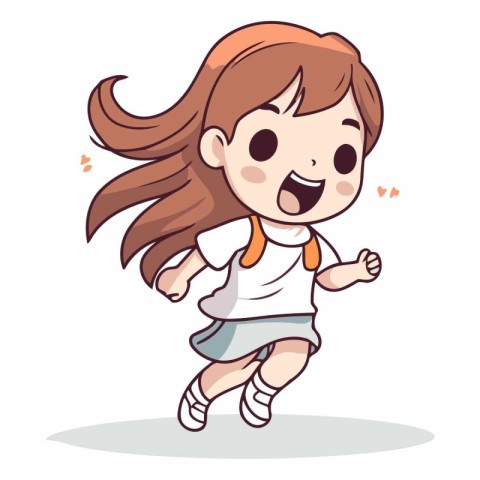 Cute little girl running and smiling. Cartoon style vector illus