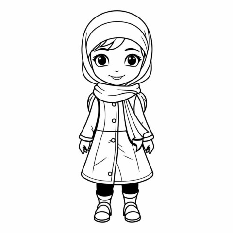 cute little girl with winter clothes cartoon vector illustration