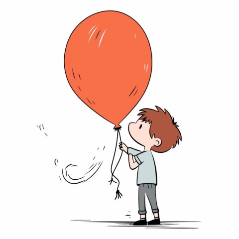 Little boy flying with balloon. sketch for your design