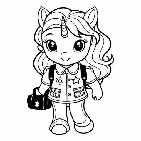 Coloring Page Outline of a Cute Unicorn with Backpack