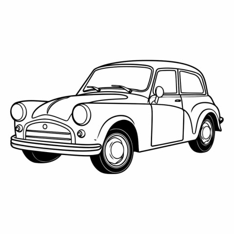 Retro car isolated on white background in sketch style.