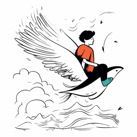 Illustration of a man flying on a sea wave