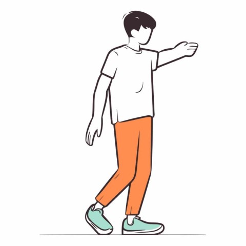 Vector illustration of a young man in casual clothes walking. sk