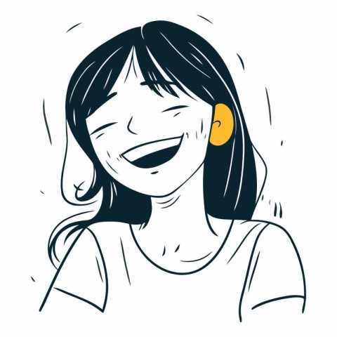 Smiling young woman with earphones in sketch style.