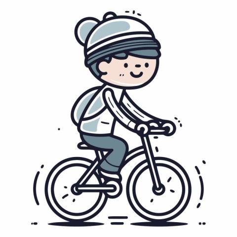 Illustration of a boy in a helmet riding a bicycle on a white ba