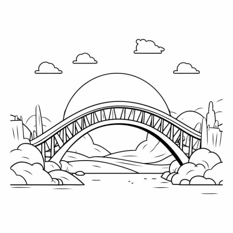 Bridge in the city. Coloring book for children.