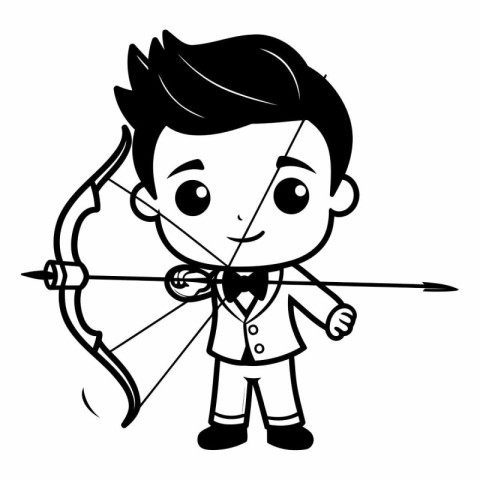 Cute boy with bow and arrow vector illustration on white backgro