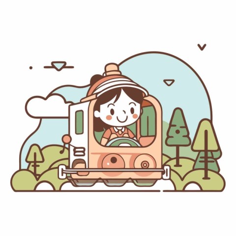 cute little boy riding a train in the park vector illustration d