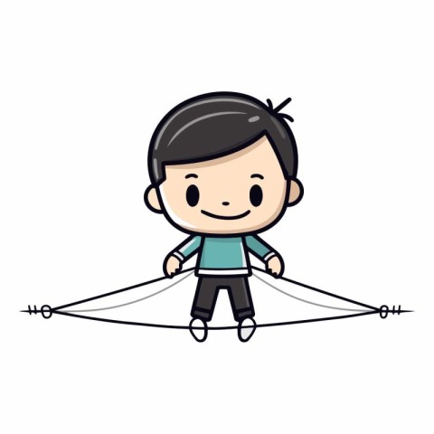 Cute little boy running with a rope in his hand.