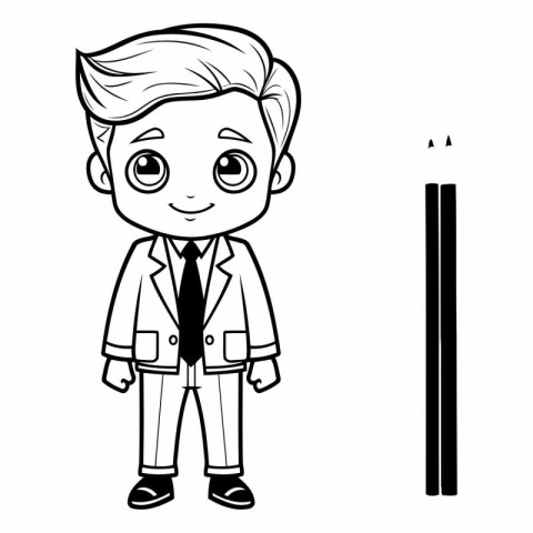 Black and White Cartoon Illustration of Kid Boy in School Unifor