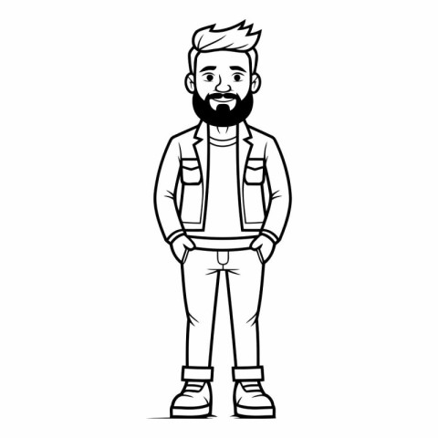 hipster man with beard and casual clothes cartoon vector illustr