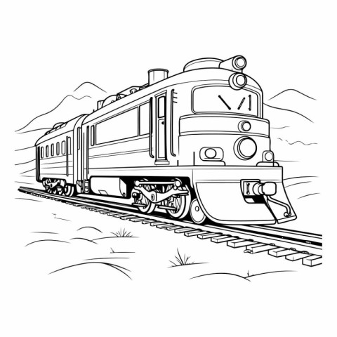 Train on the railway in black and white colors.