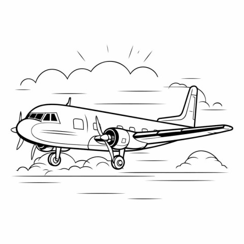 Vector illustration of a passenger plane on the background of th