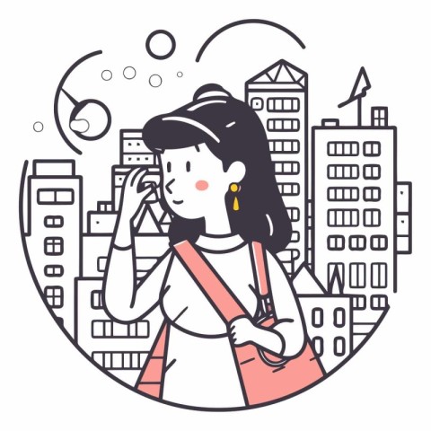 Young woman in the city in a linear style.