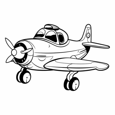 Illustration of a Cute Cartoon Airplane - Coloring Book