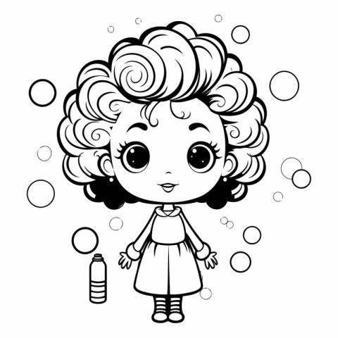 Coloring Page Outline Of cartoon girl with soap bubbles.