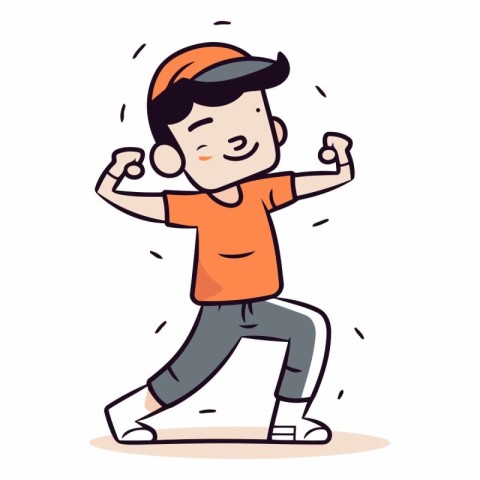 Cartoon little boy dancing hip-hop isolated on white background.