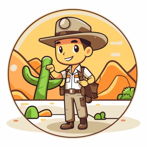 Boy scout with a backpack and a cactus.