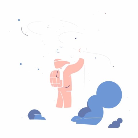 Vector illustration of a man in winter clothes with a snowfall i