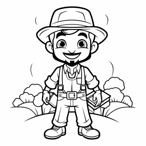 Black and White Cartoon Illustration of Gardener or Farmer Chara