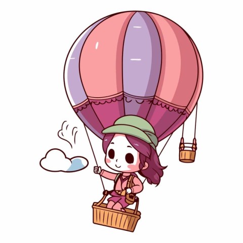 Illustration of a Girl Wearing a Hot Air Balloon Holding a Baske