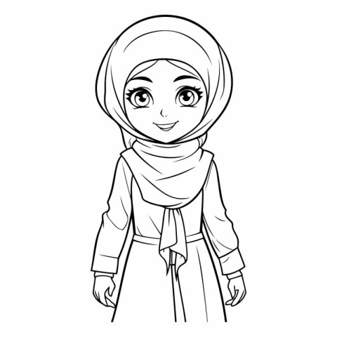 Cute cartoon muslim girl for coloring book.