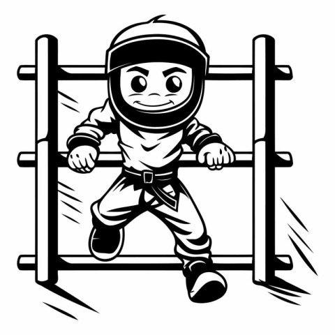 Vector illustration of a boy in helmet climbing on a climbing wa