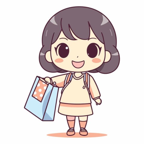 Cute little girl holding shopping bag and smiling.