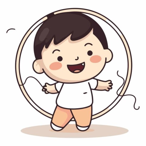 cute little boy jumping rope cartoon vector illustration eps 10.