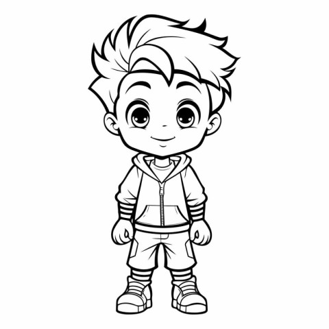 Vector illustration of Cute cartoon boy. Black and white outline