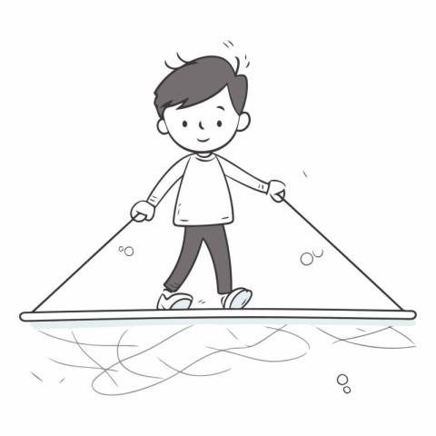 Illustration of a boy riding a surfboard on a white background