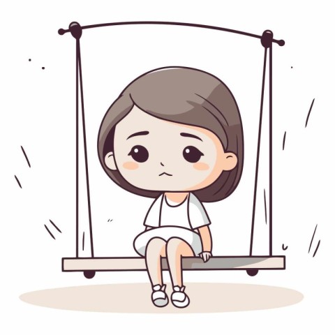 Little girl sitting on the swing in cartoon style.