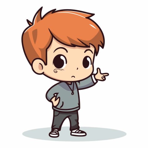 Boy pointing hand cartoon character vector illustration. Cartoon