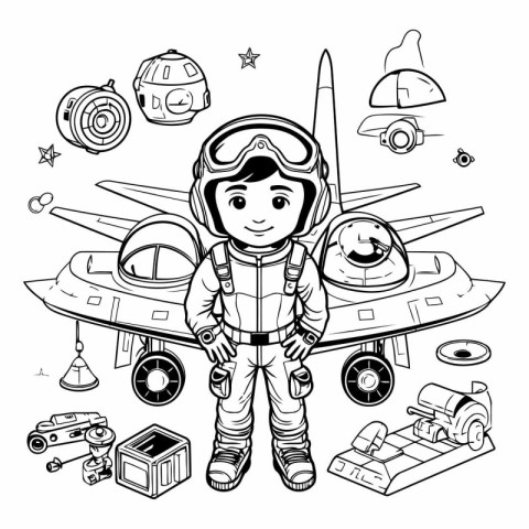 Coloring book for children: astronaut in space.