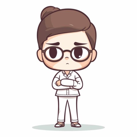 Serious Girl Wearing Glasses Cartoon Character Vector Illustrati