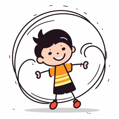 Cute little boy running and jumping in circle.