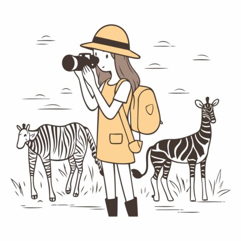 Illustration of a girl with a camera and a zebra.