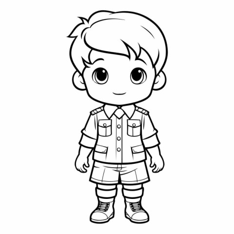 Black and White Cartoon Illustration of Kid Boy Character for Co