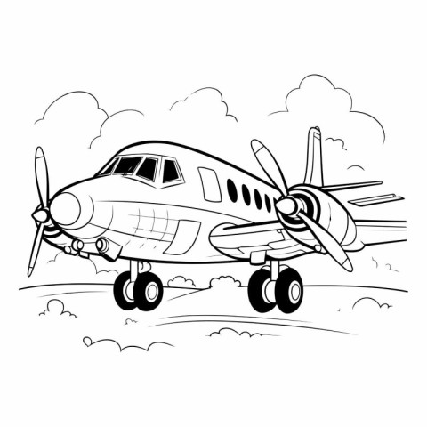 Vector illustration of an airplane on a background of clouds. Co