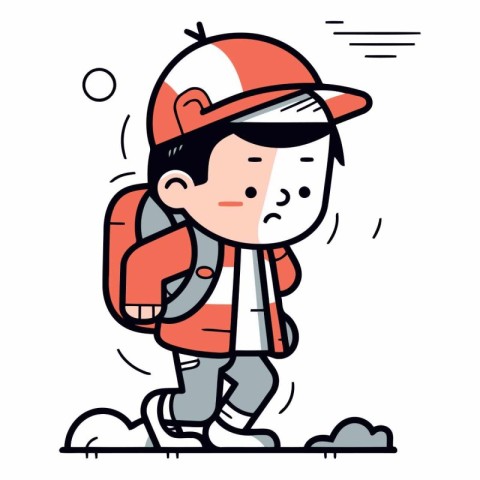 Vector Illustration of a Boy Hiking with Backpack and Hat