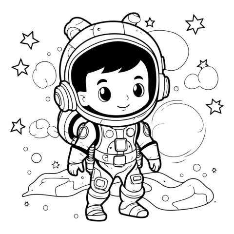 Coloring Page Outline Of Cartoon Astronaut Boy Vector Illustrati