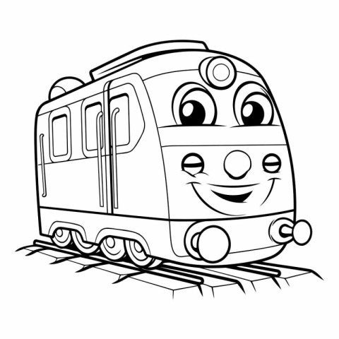 Cartoon train on rails for coloring book or page.