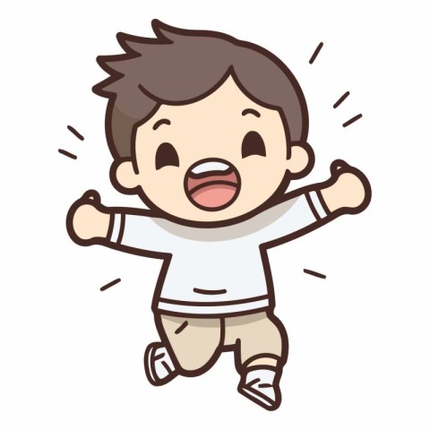 Illustration of a Cute Little Boy Jumping and Smiling