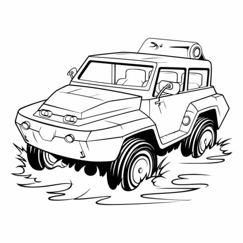 Off-road vehicle on the road in outline style