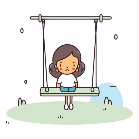 Cute little girl swinging on a swing in the park.