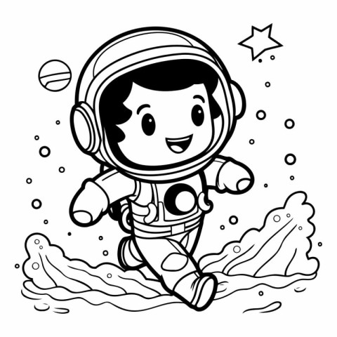 Illustration of a Kid Boy Wearing Astronaut Costume on Water