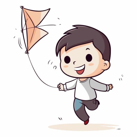 Illustration of a Kid Playing with a Kite on White Background