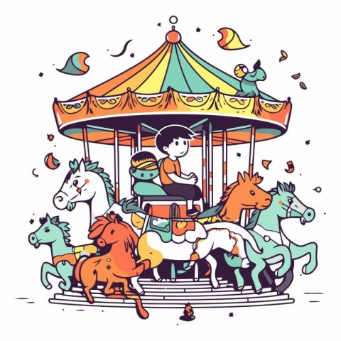 Children riding on a merry-go-round.