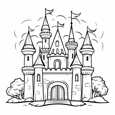 Cartoon Vector Illustration of Fairy Tale Castle for Coloring Bo