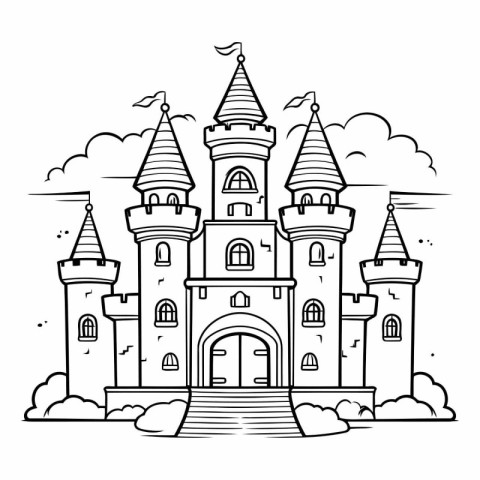 Fairy tale castle in doodle style.